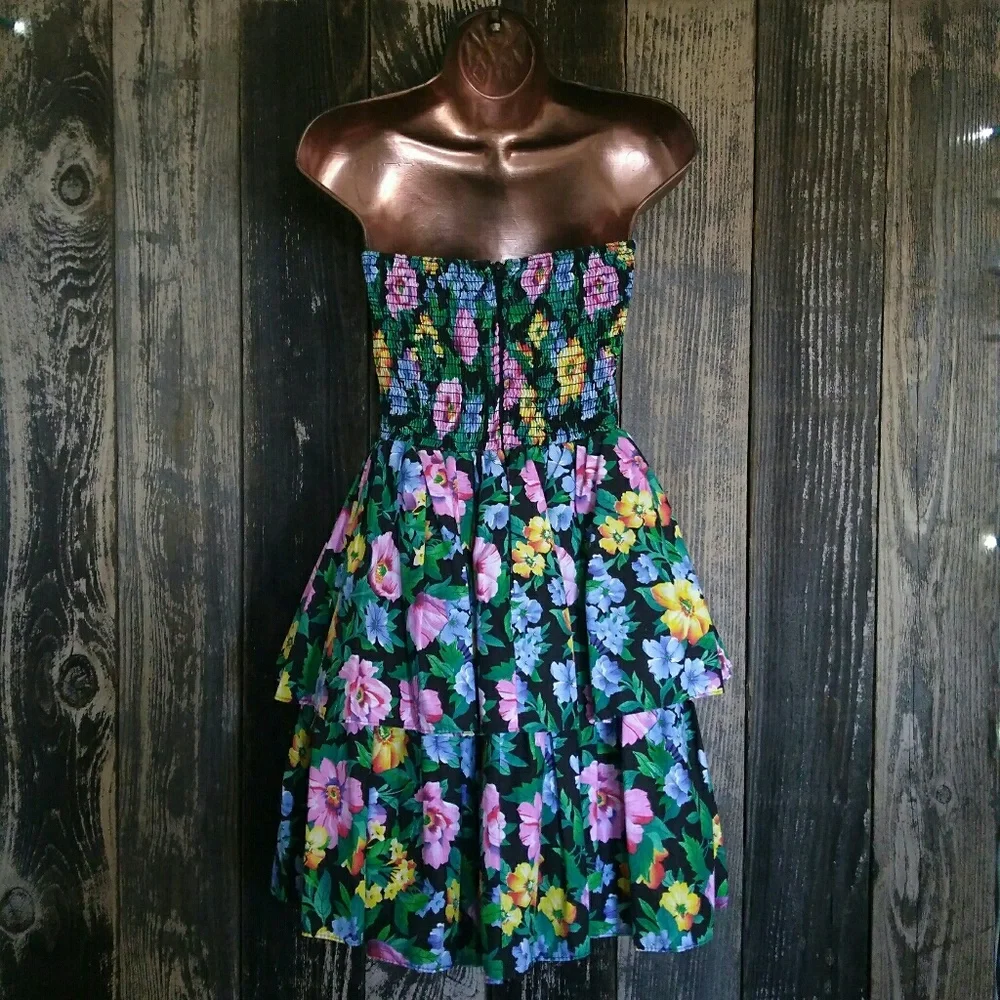 Vintage 80's Floral Bustier Dress Made in USA! - Picture 3 of 4